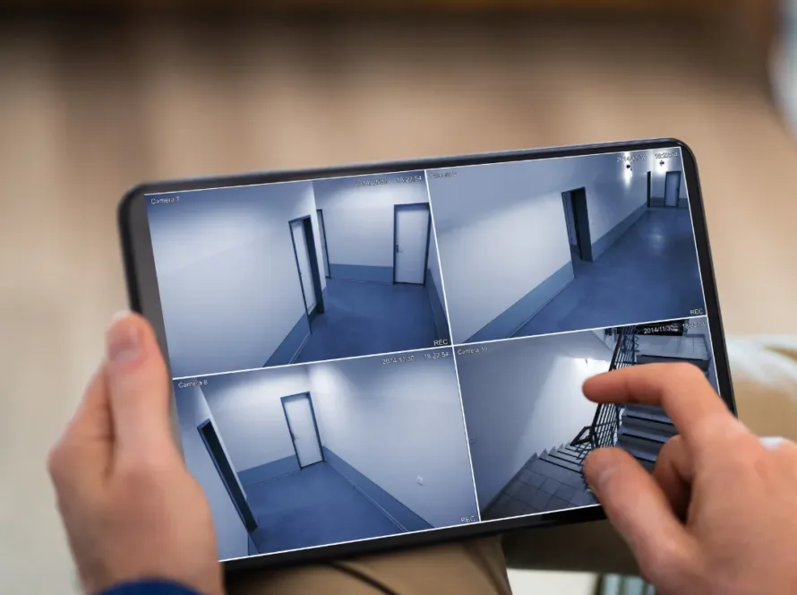 בן אדם בודק במצלמות האבטחה