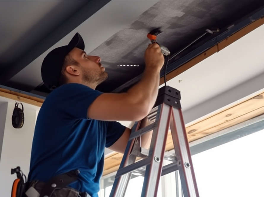 אדם מתקין מצלמה